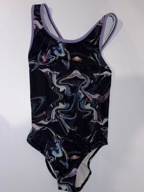 Joe Fresh Black One-Piece Lavender Trim Gymnastic Suit